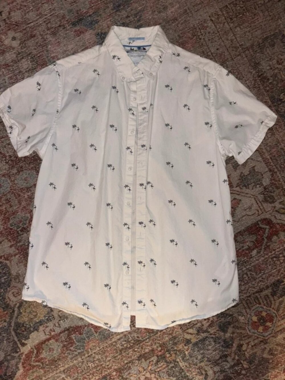 Denim & Flower Ricky Singh Mens White with Motif Print Button Up Shirt, Size M